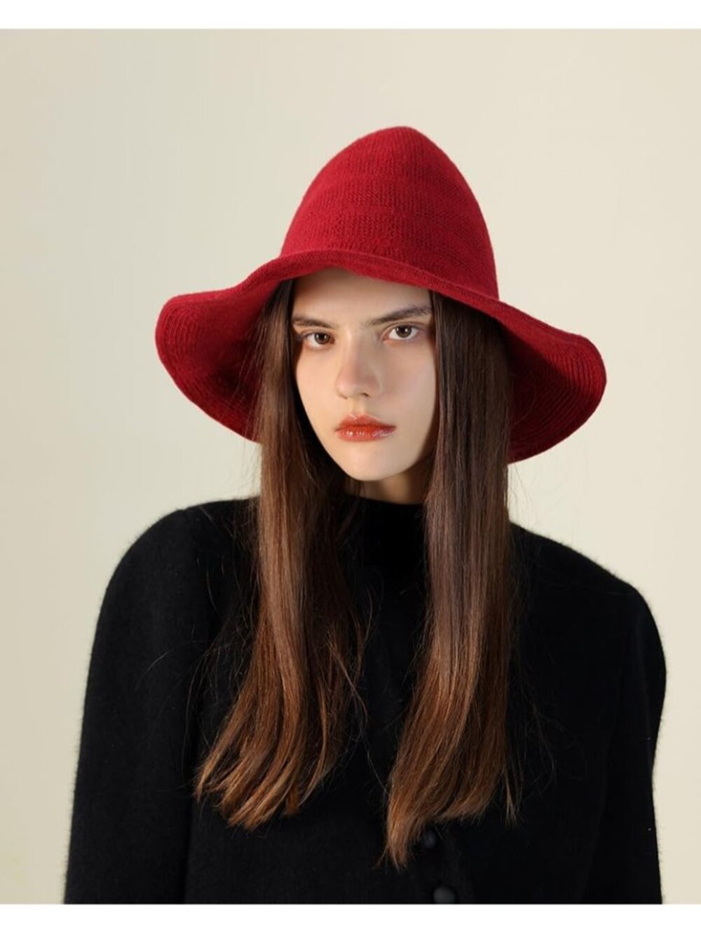Unisex Red Halloween Witch Wool Hat Party Masquerade Cosplay Costume Knitted Cap - Picture 2 of 2